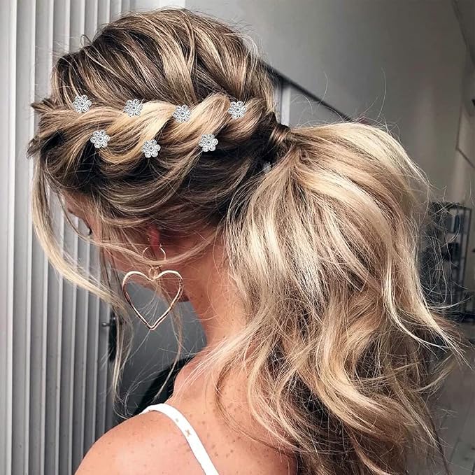 Pearl,Rhinestone Crystal Twisters Spiral Set Hair Pin Silver Coil for Wedding, Bridal, Prom, Party and Special Occasion with Clear Container (diamond)