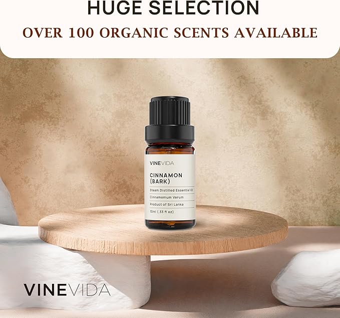 VINEVIDA Cinnamon Bark Essential Oil - Undiluted Cinnamon Oil - Candle Oil Scent - DIY Candle Scents - 10 mL for Soap Making & Skin Safe