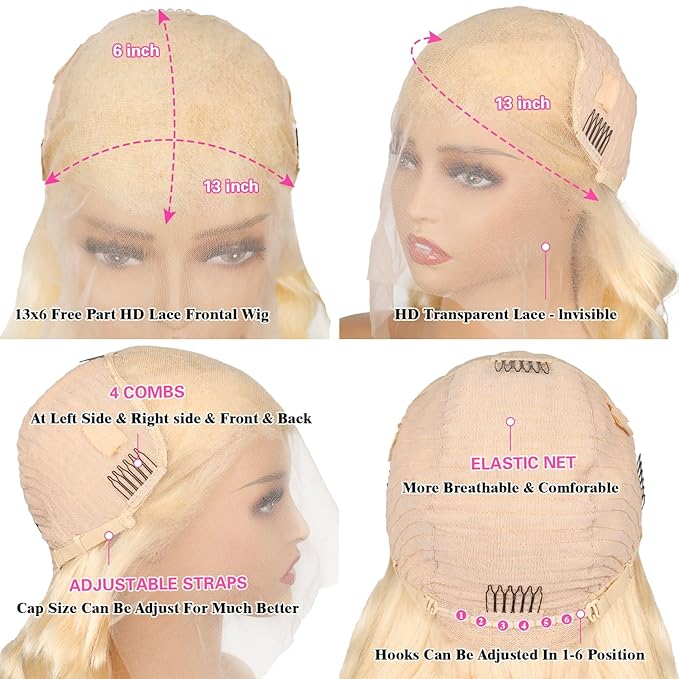 613 Lace Front Wig Human Hair 200 Density 613 Frontal Wig 13x6 HD Transparent Lace Blonde Wig Body Wave Full & Thick Hair 20 Inch