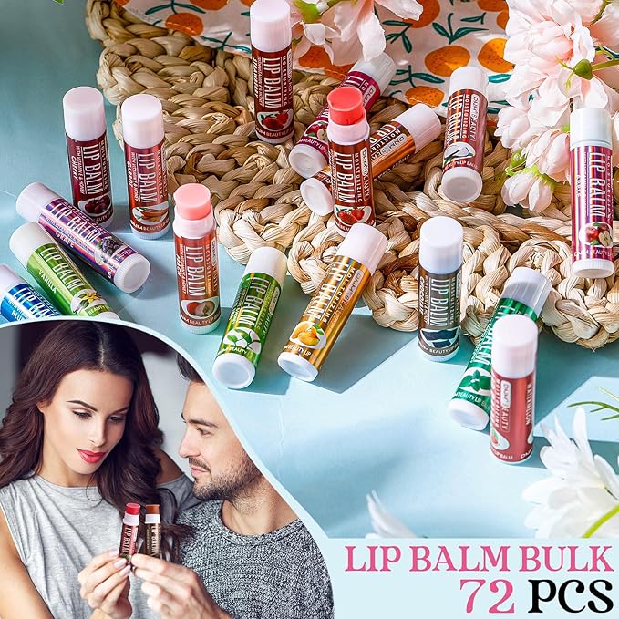 72 Pcs Lip Balm Bulk with Vitamin Assorted Flavored Lip Moisturizer Treatment Natural Ingredients Moisturizing Soothing Chapped Lips