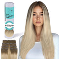 Irresistible Me Real Human Hair Extensions Clip Ins – 100% Human Hair Clip In Extensions for Length & Volume – Invisible Extension – Heat Resistant & Dyeable – Rooted Blonde, 24 Inches