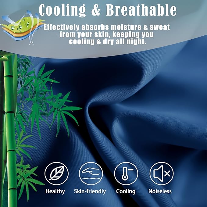 TELUS Pillow Cases King Size 2 Pack, Bamboo Rayon Cooling Pillowcases with Envelope Closure, Cool Breathable Pillow Case for Hot Sleepers & Night Sweats, 20x40 inch, Deep Blue