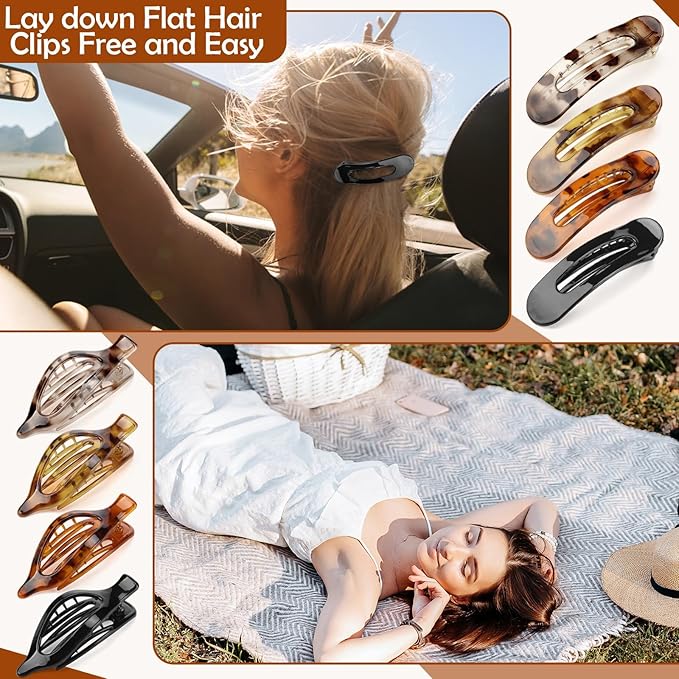 10 Pcs Flat Hair Clips for Women, 3 Styles Tortoise Flat Claw Clips, Strong Hold No Slip French Flat Hair Clips for Thin Thick Curly Hair, Tortoiseshell