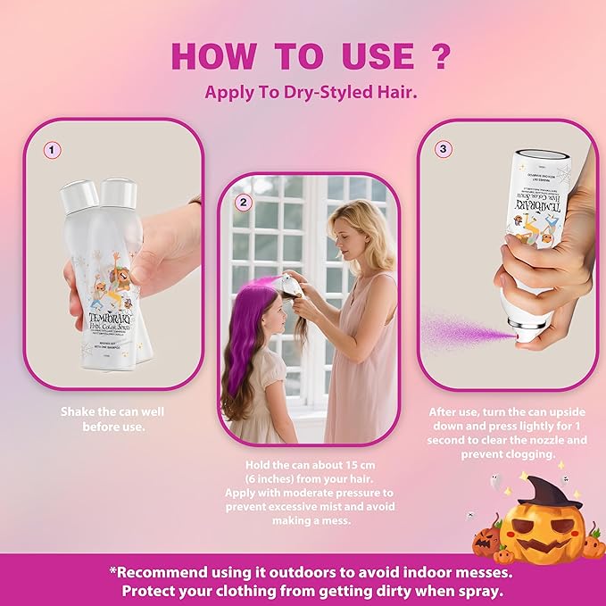 Pink Temporary Hair Color Spray for Kids, Silver Instant Colored Hair Dye Alternative for Boys Girls Teens Men Women, Quick Styling for Party Christmas Halloween, Disposable Washable, 150ml
