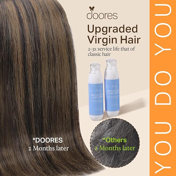 DOORES Clip in Hair Extensions - Balayage Natural Black to Chestnut Brown, 14 Inch 150g 9pcs, Real Human Hair, Remy Straight Natural Hair Extensions