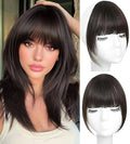 Clip in Bangs Natural Brown Black Color 100% Real Human Hair Wispy Clip on Bangs Extensions Fringe with Temples Hairpieces for Women