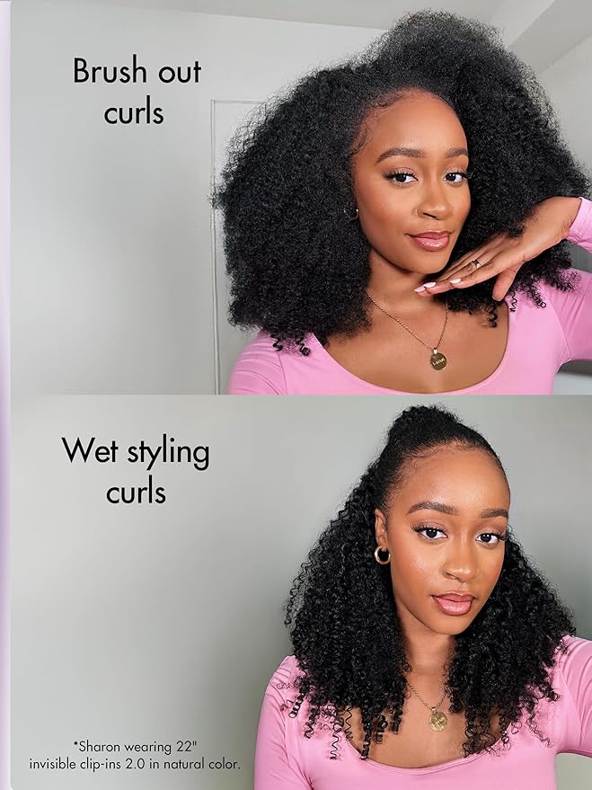 LUVME Invisible Clip ins Hair Extensions Deep Kinky Curly Real Human Hair Remy Hair Clip ins for Women, Natural Human Hair,20 inch 2 Pack 220g 12Pcs, Natural Black