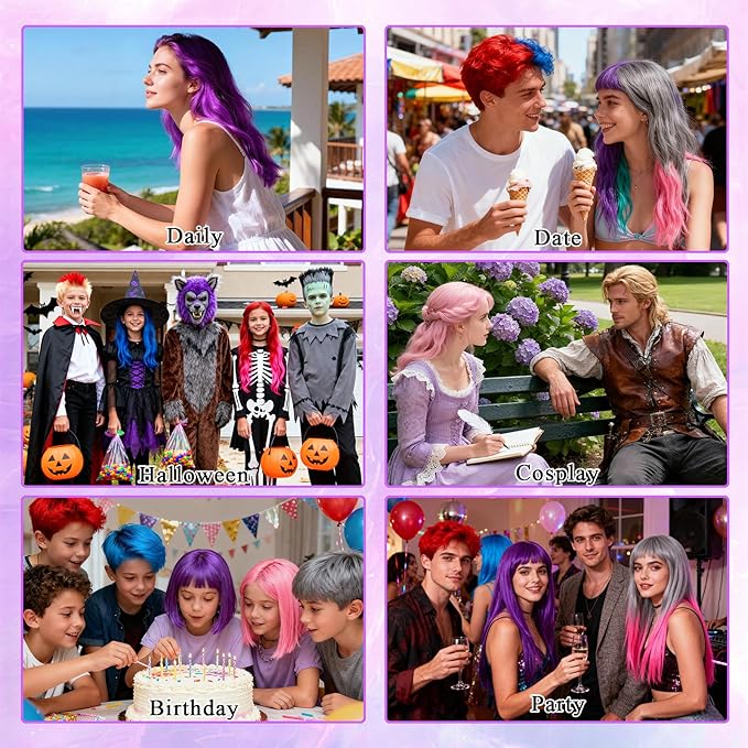 6 Pcs Temporary Hair Color Spray,Non-Stick Hairspray for Kids Girls Women Men,One-day Washable Hair Dye Spray for Party Halloween Cosplay DIY Christmas. (Red&Blue&Purple&Pink&Orange&White)