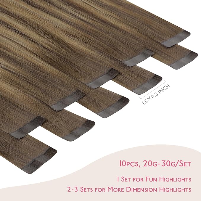 WENNALIFE Tape in Hair Extensions Human Hair Balayage Chocolate Brown to Caramel Blonde Tape in Extensions, 10pcs 30g 20 inch Remy Invisible Tape Ins Straight Soft Real Human Hair Tape in Extensions
