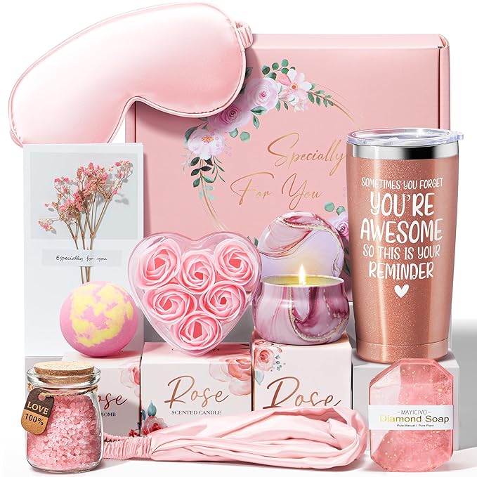 Birthday Gifts for Women Friendship, Rose Relaxing Spa Gifts Basket for Women Self Care Gifts, Thank You Gifts Bath Set Christmas Gifts for Mom Her Best Friend Wife Sister Coworker Nurse Teacher