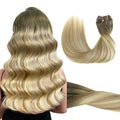 GOO GOO Clip in Hair Extensions Real Human Hair, Remy Human Hair Extensions Clip ins for Women, Natural Human Hair, 18inch 120g 7Pcs, 5A/90/16F Bahamian Balayage
