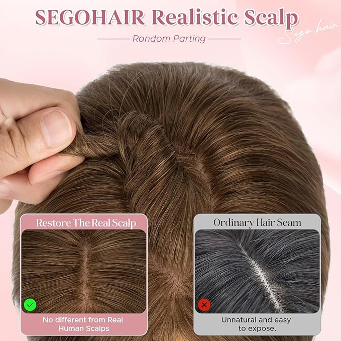 Real Human Hair Toppers for Women 3.54"*4.72" Silky Base 150% Density With Bangs Adjustable Parting Clip-In Topper Hairpieces for Women with Thinning Hair 16 Inches Medium Brown