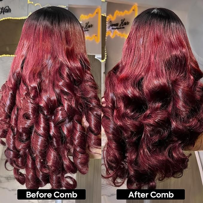 AMIRTY 250% density Burgundy Wig Human Hair 13x6 Loose Wave Lace Front Wigs Human Hair 1b/99j Burgundy Lace Front Wigs for Women Ombre Burgundy Lace Front Wig 24 Inch