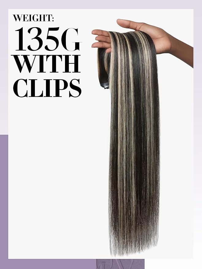 LUVME Balayage Clip in Hair Extensions, 135g 16 Inch Highlight Color Human Hair Extensions Thick Real Human Hair Clip on Double Weft Remy Hair