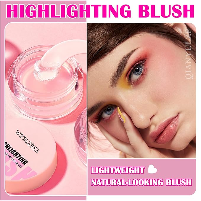 Color Changing Blush,PH Temperature Magic Color Changing Clear Blush Cream,Glossy Shiny Moisturizing Long Lasting Highlighting Lightweight Face Cheek Blush Cheeks Makeup for Women