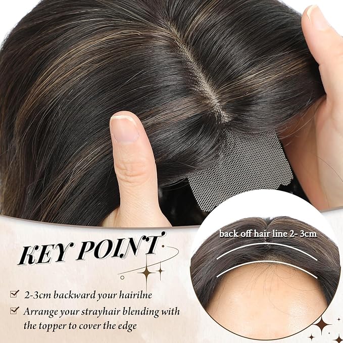 MORICHY Hair Toppers for Women Clip in Hair Topper with Bangs 20inch Chocolate Brown with Highlights Long Wavy Curly Synthetic HairPieces for Women