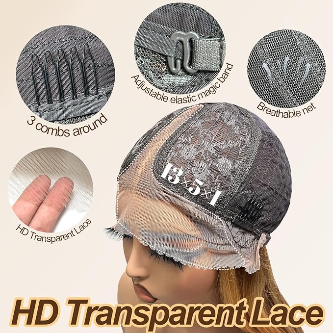 Glueless Synthetic Lace Front Wig 26 Inches Long Straight Honey Blonde Wigs for Black Women 13x5x1 HD Lace Hand Tied Pre Plucked Hairline (27/30 Honey Blonde, 26 Inch)