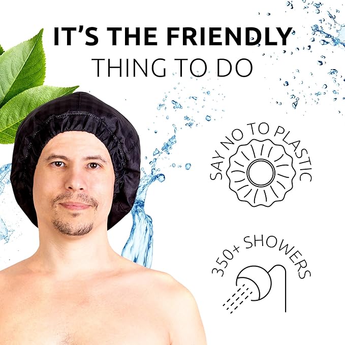 Green Camouflage Men Shower Cap For dreadlocks, braids, curls, locs, curly hair. Waterproof, Reusable, Large shower cap for mens hair. Terry cloth lined, elevated, sleek looking shower caps