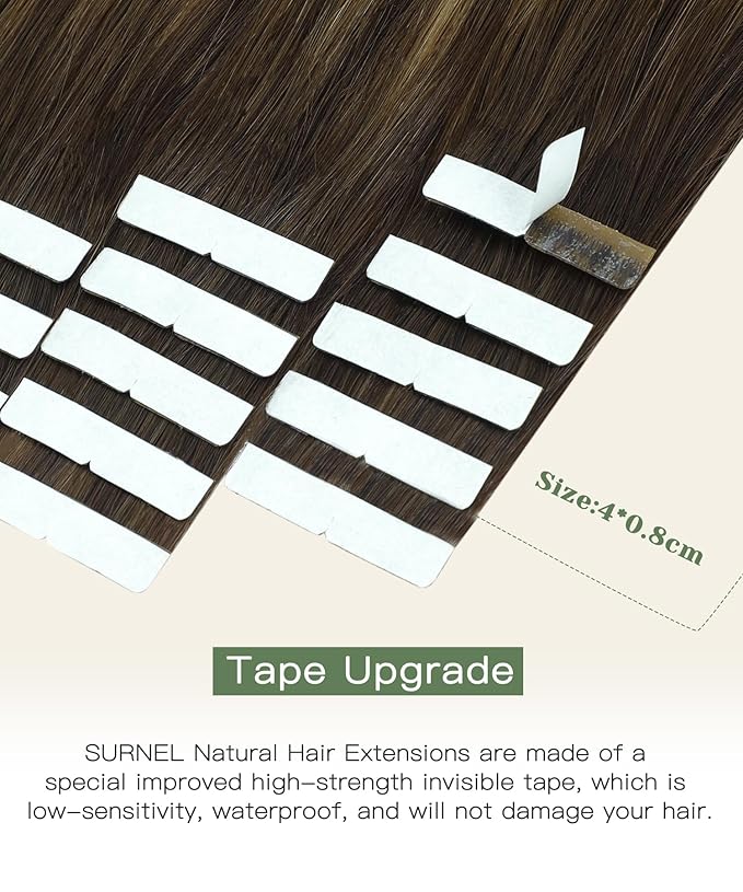 SURNEL Injected Tape in Hair Extensions 14 Inch Chocolate Brown to Caramel Blonde Seamless Invisible Tape in Extensions Human Hair 20 Pcs 30g(#4274,14)