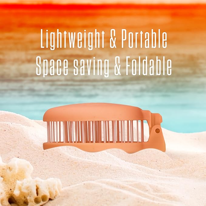 Mini Detangler Travel Hair Brush with Mirror, Makaron Hair Brushes for Women, Men and Kids, Unique 3D Flexible Design for All Hair Types, Styling Accessory, Travel Essentials for Women (PEACH FUZZ)