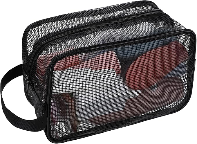 1 Pcs Mesh Shower Caddy Portable Travel Mesh Toiletry Bag Quick Dry Tote Bags Dorm Toiletry Organizer for Women Men Gym Bag Camping Organizer Hanging Bathroom Mesh Bag Black 9.8 × 6.3 × 4.3 Inch