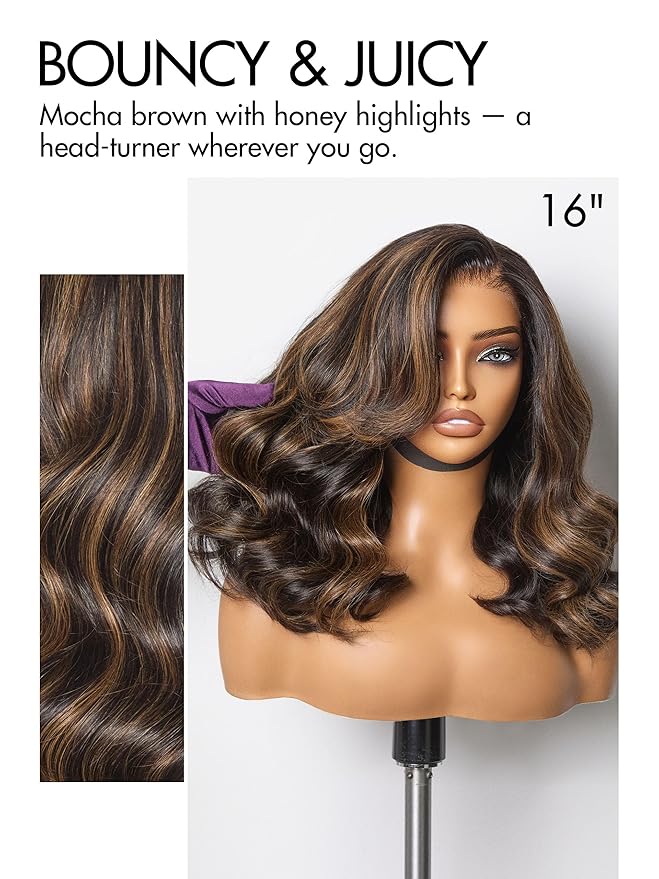 LUVME HAIR 100% Human Hair Wigs Loose Wave Glueless Lace Front 18 Inches, Pre Cut Plucked Hd Lace Short Wig Ready To Go Highlight Color Straight Bleached Knots Side Part Wigs