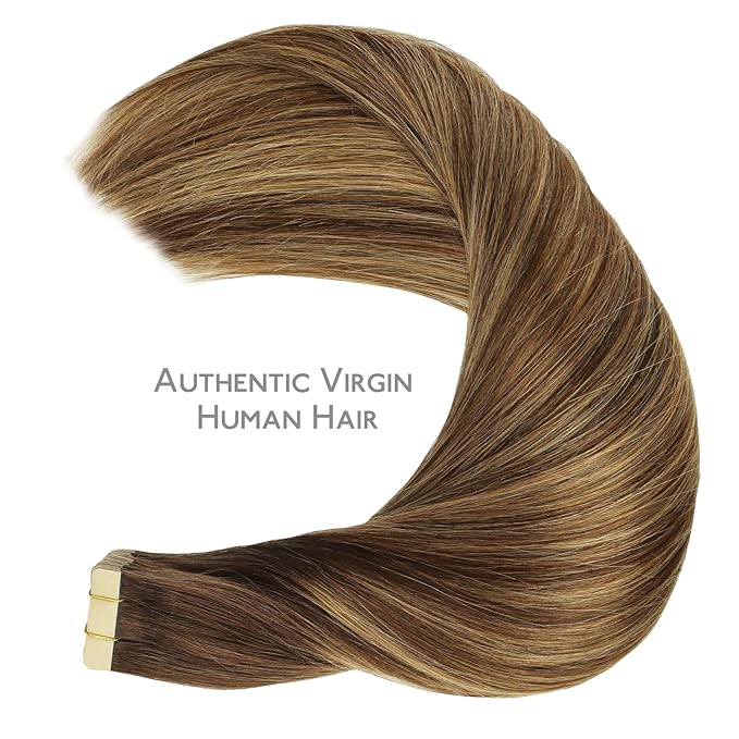 WENNALIFE Tape in Hair Extensions, 20pcs 20 Inch 50g Balayage Chocolate Brown to Caramel Blonde Remy Human Hair, Coloured Tape Extensions