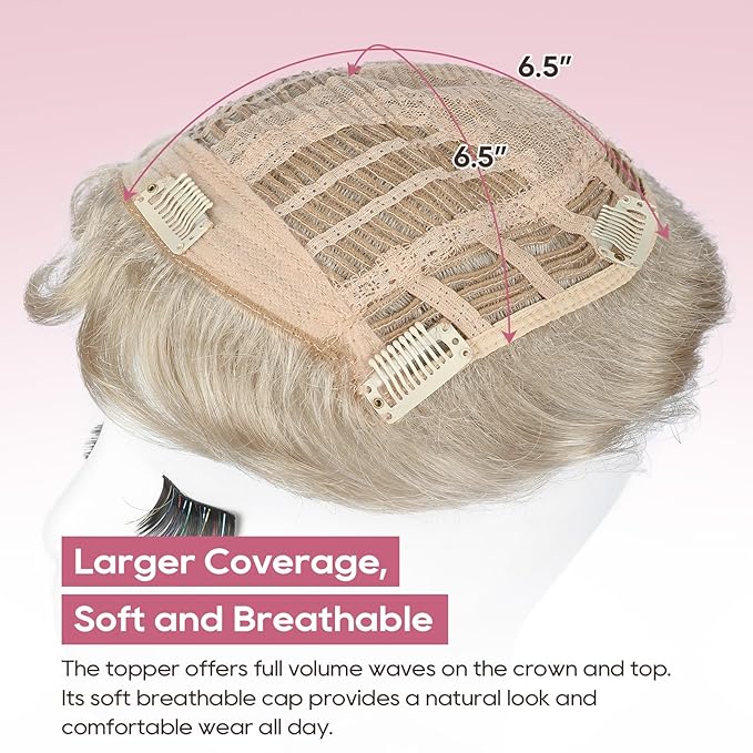 REECHO Hair Topper, Short Wiglet Hair Topper for Women with Thinning Large Coverage Synthetic Top Crown Hairpiece for Women - Ash Blonde