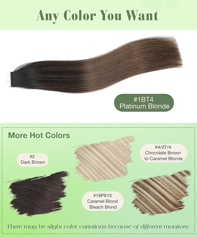 SURNEL Human Hair Tape in Extenions Ombre 1B Off Black Fading To 4 Chocolate Brown Tape in Hair Extensions 16 inch 20pcs 50g(#1BT4-16)