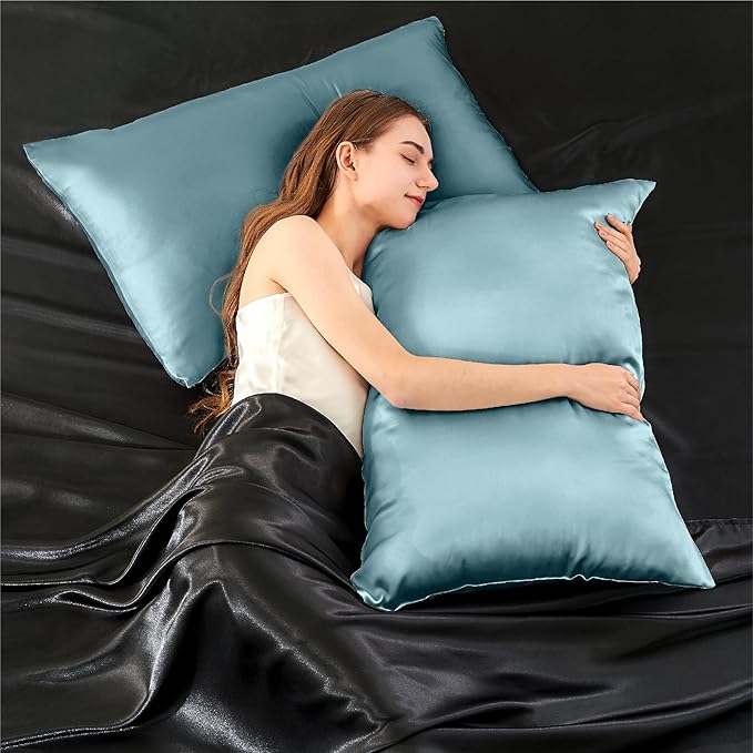 INFIIXSO Mulberry Silk Pillowcase for Hair and Skin, Silk Pillow Cases Queen Size with Hidden Zipper 20x30 Inches, Super Smooth and Soft Cooling Pillow Cases for Hot Sleepers(Haze Blue, 1 Pack)