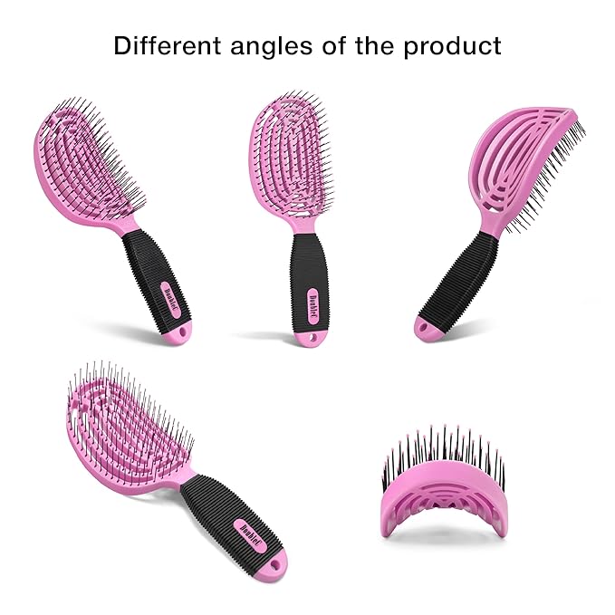 NuWay 4HAIR DoubleC U.S. Patented Double Curved Detangling Brush is Hair Dryer Safe (Rose Pink)