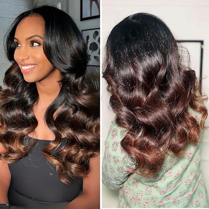 2x6 HD Lace Closure T1B/2/30 Chestnut Brown Ombre Body Wave 2x6 Transparent Lace Closure 3 Tone Ombre Medium Auburn Colored 100% Virgin Human Hair 150% Density 14 Inch