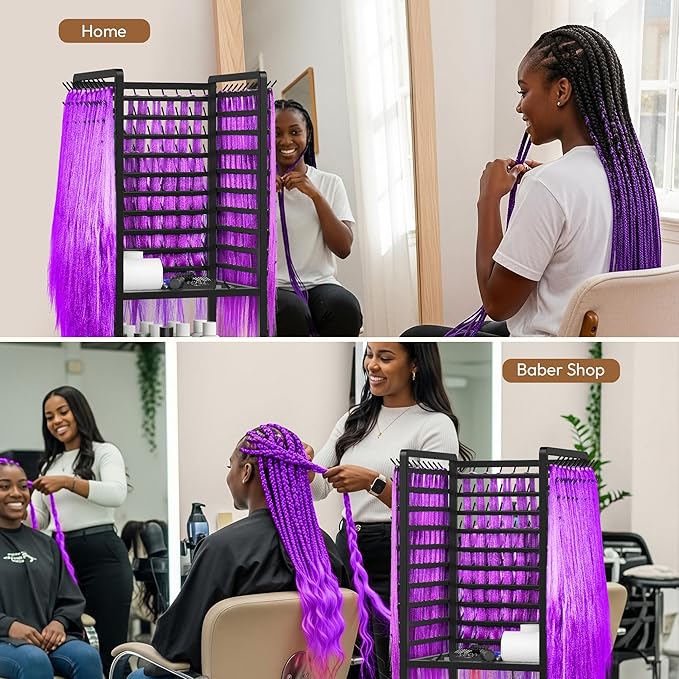 300 Pegs Braiding Rack with Large Drawers, 3-Sided Hair Rack with Wheels and 16 Braiding Tools, Hair Extension Holder 52 Inch Height for Hair Salon, Home