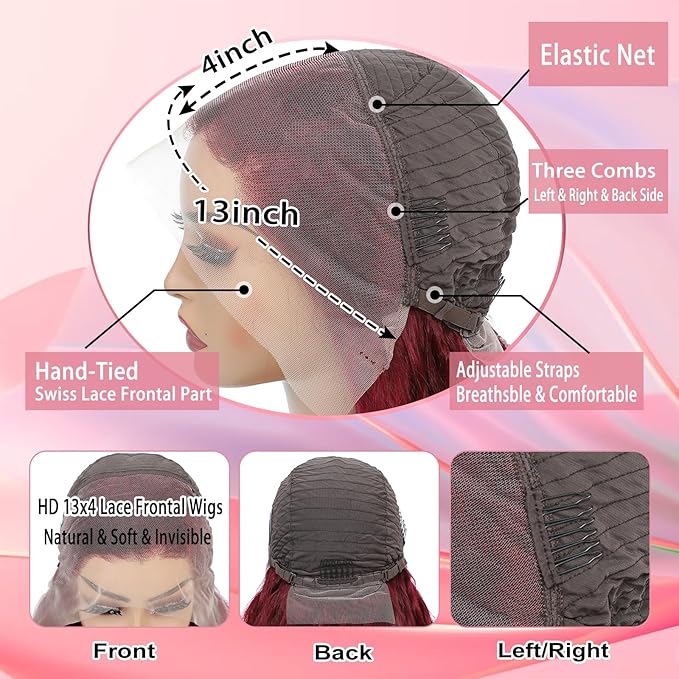 MEIMEI 200 Density 99J Burgundy Lace Front Wigs Human Hair Loose Wave 15A 13x4 Full Large Lace Space Frontal Wig Pre Plucked with Baby Hair Glueless Burgundy Loose Deep Wave Wigs 22 Inch