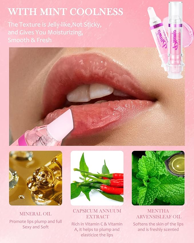 Spicy Lip Plumping Booster,Plumping Lip Oil with Chili Extract,High-Shine Smooth Fuller Lips,Hydrating Pink LIp Goloss Lip Glaze,Plump and Pout Lip Plumper Lipstick,Christmas Makeup Gift for Women-03#