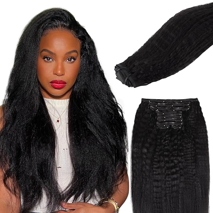 Lashey Seamless Clip in Hair Extensions Human Hair 130g 18 Inch 9pcs #1 Jet Black Kinky Straight Full Pack Clip in Hair Extensions for Women