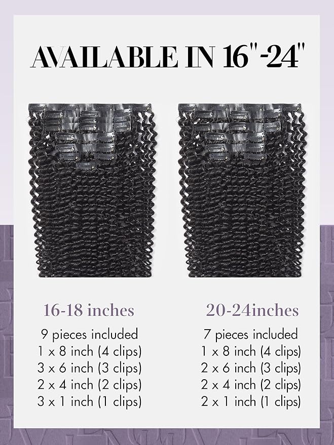LUVME Hair Extensions Real Human Hair 135g 7pcs Natural Black Hair Extensions Kinky Curly Clip in Extensions 22 Inch Remy Human Hair for Women