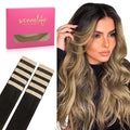 WENNALIFE Tape in Hair Extensions Human Hair Dark Brown to Chestnut Brown and Dirty Blonde Highlighted Tape in Extensions, 10pcs 30g 22 inch Remy Invisible Tape Ins Straight Colored Soft Refill Set