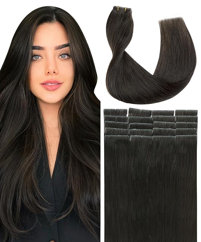 SURNEL Injection Tape in Hair Extensions 22 Inch Darkest Brown Injected Invisible Human Hair Tape in Extensions 20 Pcs 50g(#2,22)