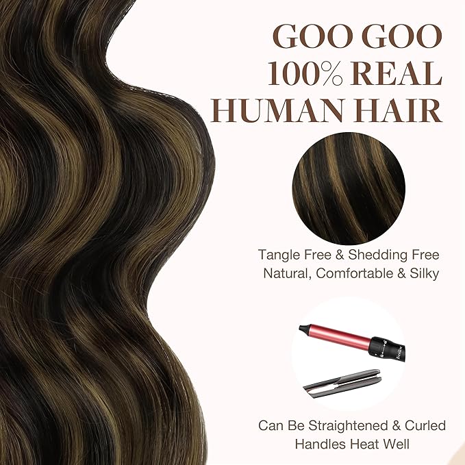 GOO GOO Tape in Hair Extensions Human Hair, 1B/6/1B Balayage Natural Black to Chestnut Brown, 24inch 30g 10pcs, Skin Weft Seamless Invisible, Silky Straight with Thick Ends, Remy Human Hair