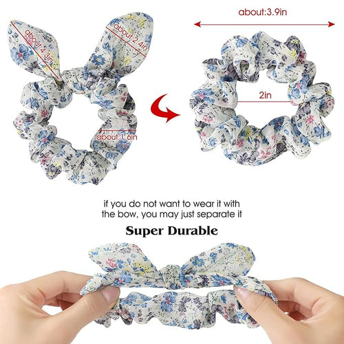 5Pcs Hair Scrunchies for Women,Bunny Ear Scrunchies Hair Ties,Cute Ponytail holder for Thick Hair,Colorful Ponytai Holder,Chiffon Hair Band,Hair Accessories for Women Girls