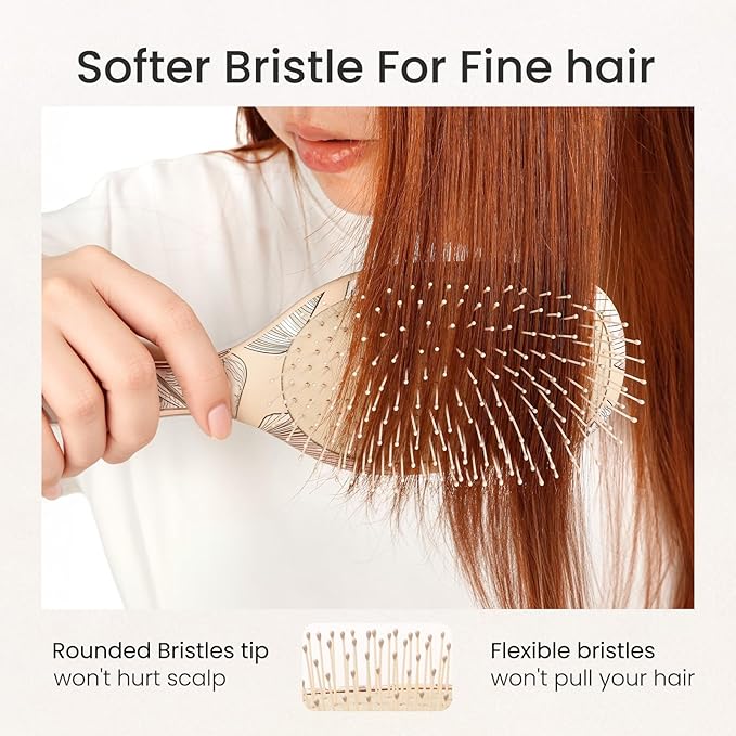 AIMIKE Paddle Hairbrush for Women & Kids – Gentle Hair Brush Detangler for Fine Hair, Soft Flexible Bristles Smooth Knots Painlessly, Makes Brushing Fun for Kids, Works on Wet Dry Hair