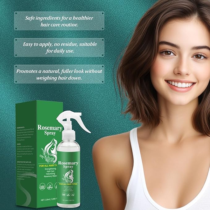 Rosemary Spray for Hair, Rosemary Water Scalp & Hair Strengthening Mist Rosemary Oil Hair Treatment Hydrating & Volumizing Hair Spray, Adds Hair Shine & Reduces Frizz For All Hair Types