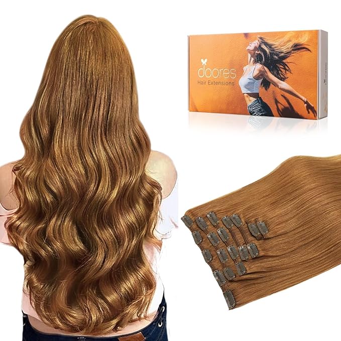 DOORES Clip in Hair Extensions, Medium Auburn 22 Inch 7pcs 120g, Remy Hair Extensions Clip in Human Hair Extensions For Women Clip in Natural Hair Extensions Thick Silky Straight