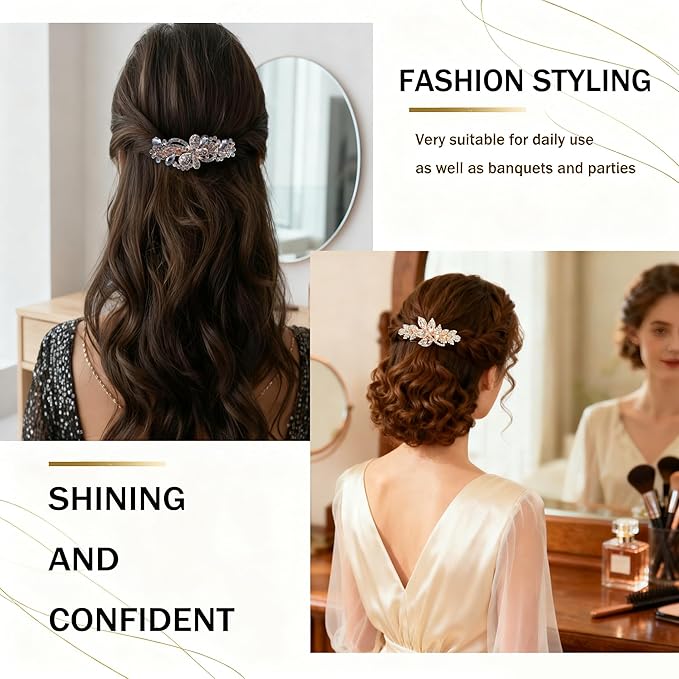 4PCS Vintage Elegant Metal Rhinestone Hair Clips, Sparkly Crystal Hair Pins Butterfly Floral Leaf Bow Hair Barrettes, Non-Slip Sparkly French Floral Hairpins Accessories Gift for Women Girls