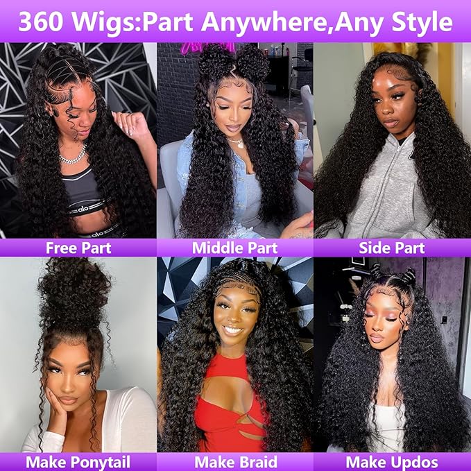360 Deep Wave Lace Front Wigs Human Hair 200% Density 360 HD Lace Front Wigs Deep Wave Pre Plucked With Baby Hair Curly Full Lace Wig with Adjustable Straps for Women (24 Inch)