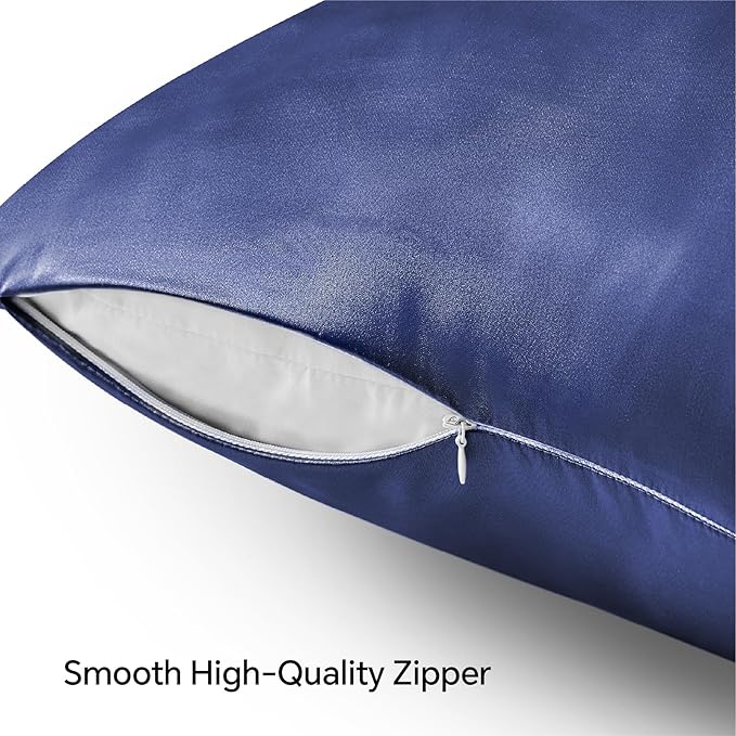 BEDELITE Satin Pillowcase with Zipper, Navy King Size Pillow Cases Set of 2, Super Soft and Cooling Similar to Silk Pillow Cases, Gift for Women Men(20x36 Inches)