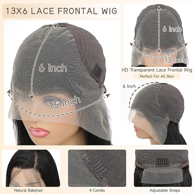 32 Inch Deep Wave Lace Front Wigs Human Hair, 13x6 HD Lace, 200% Density, Curly, Water Wave, Glueless, Black, Female, 1 Count