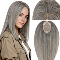 Rich Choices Human Hair Toppers for Women-100% Real Remy Hair Topper No Bang-Upgraded 150% Density 9 * 12CM Lace Base-Clip in Hairs Topper for Thinning Hairs-12Inch #G2 Grey