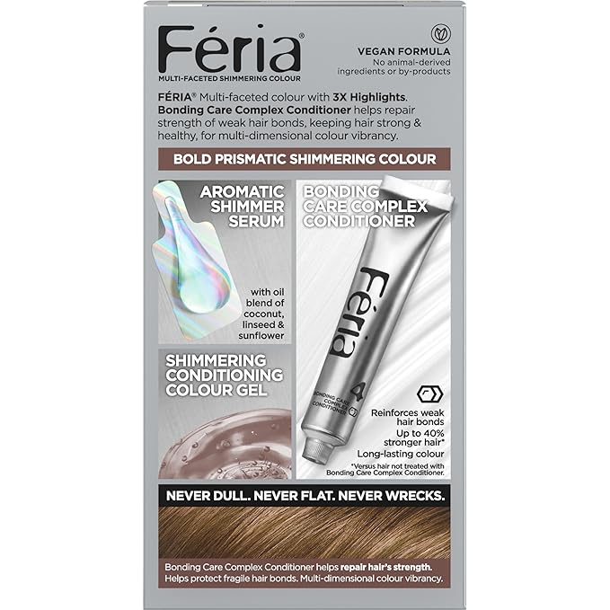 L'Oreal Paris Feria Multi-Faceted Shimmering Permanent Hair Color, 63 Sparkling Amber (Light Golden Brown), Pack of 1 Hair Dye Kit